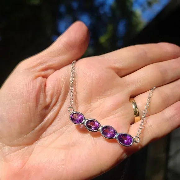 Amethyst 16k bubble bar sterling necklace - Picture 7 of 7